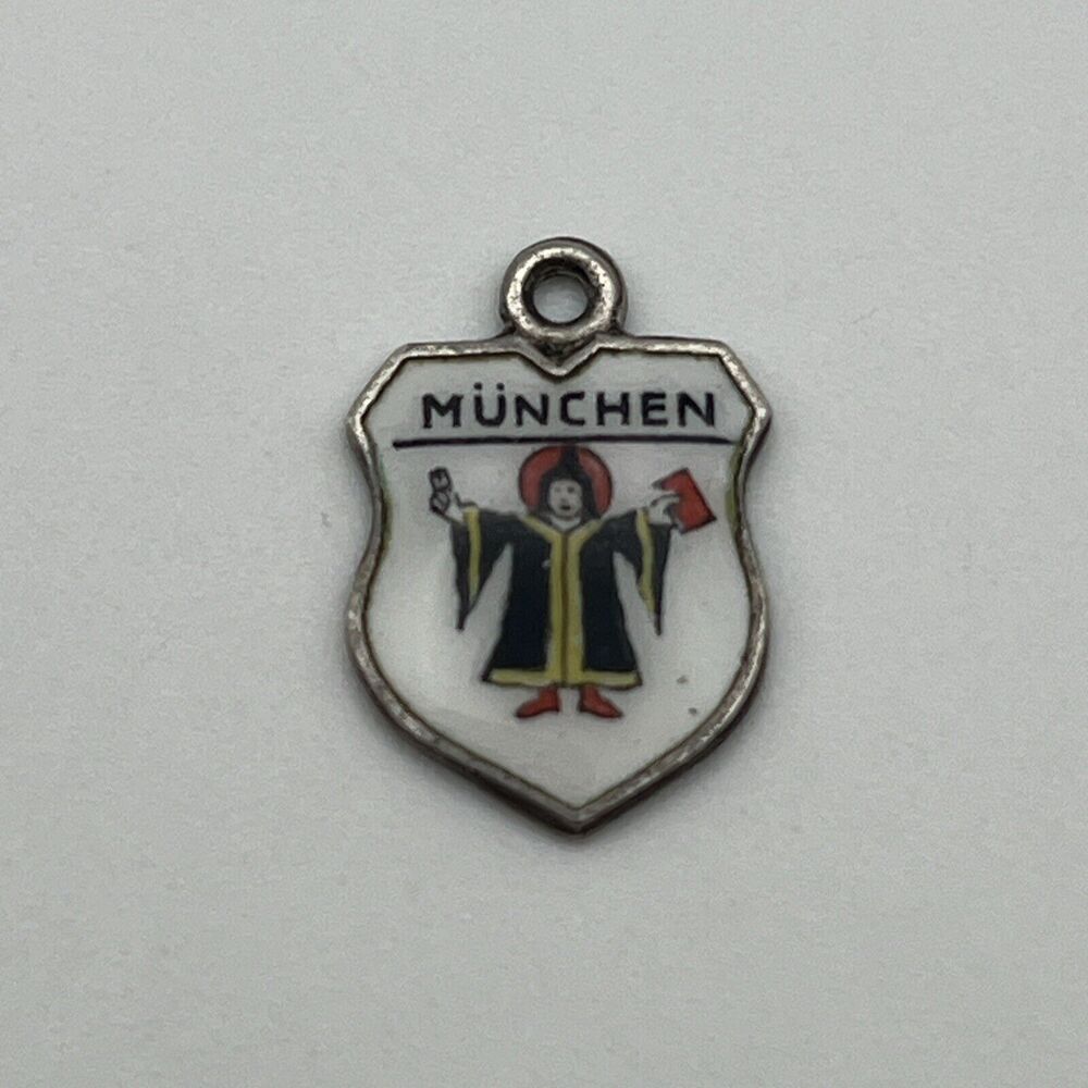 Vintage silver and enamel travel shield charm of Munich Germany